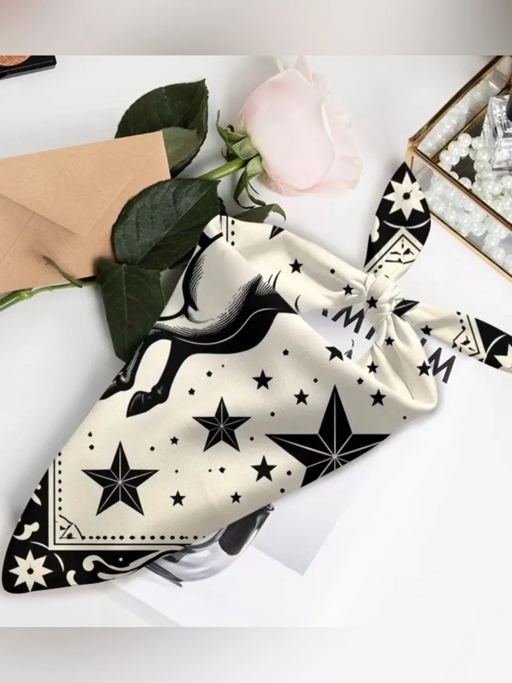 Ride ‘em Cowboy & Horse Graphic Bandana Scarf - Black and White